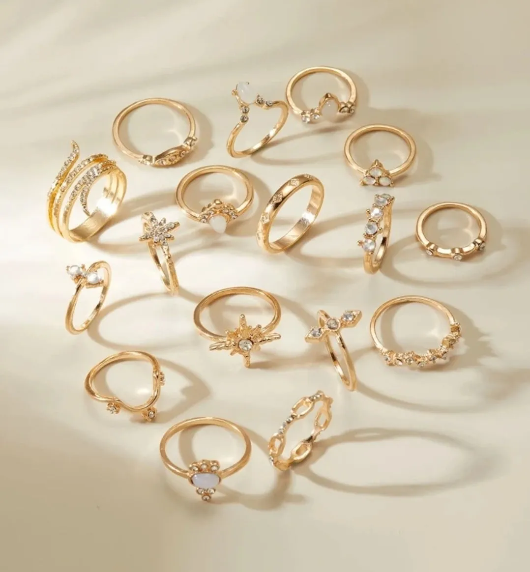 Rhinestone & Star Decor Rings ( 17 Pcs)