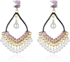 Rhinestone Chandelier Earrings for Women Dainty Sparkly 14K Gold Bohemian Cubic Zirconia Crystal Pearl Ball Tassel Teardrop Dangle Drop Statement Earrings Bridal Wedding Party Prom Jewelry Gifts
