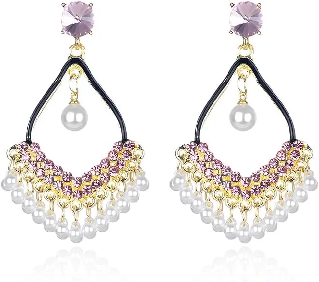 Rhinestone Chandelier Earrings for Women Dainty Sparkly 14K Gold Bohemian Cubic Zirconia Crystal Pearl Ball Tassel Teardrop Dangle Drop Statement Earrings Bridal Wedding Party Prom Jewelry Gifts