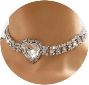 Rhinestone Pink Heart Necklace for Women Hot Pink Choker Necklace Chunky Heart Necklace Crystal Heart Choker Necklace Prom Necklaces Heart Tennis Necklace for Women Birthday Party Wedding Jewelry Accessories