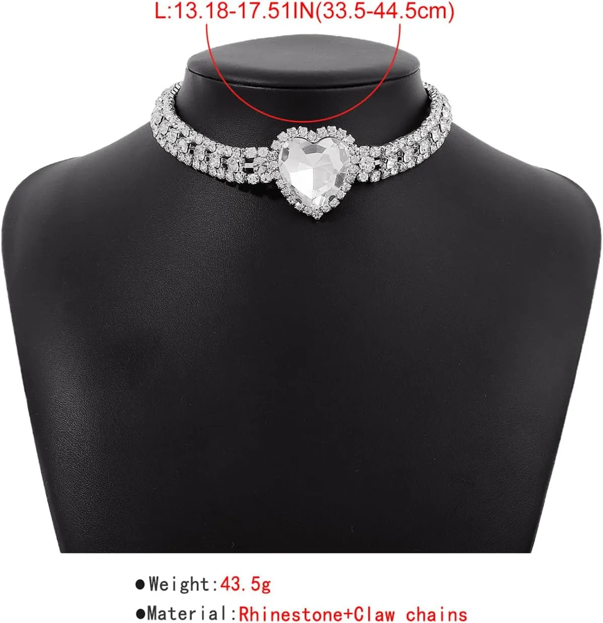 Rhinestone Pink Heart Necklace for Women Hot Pink Choker Necklace Chunky Heart Necklace Crystal Heart Choker Necklace Prom Necklaces Heart Tennis Necklace for Women Birthday Party Wedding Jewelry Accessories