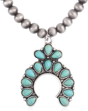 RIAH FASHION Bohemian Beaded Statement Necklace - Multilayered Natural Stone Mixed Beads, Western Concho Pendant