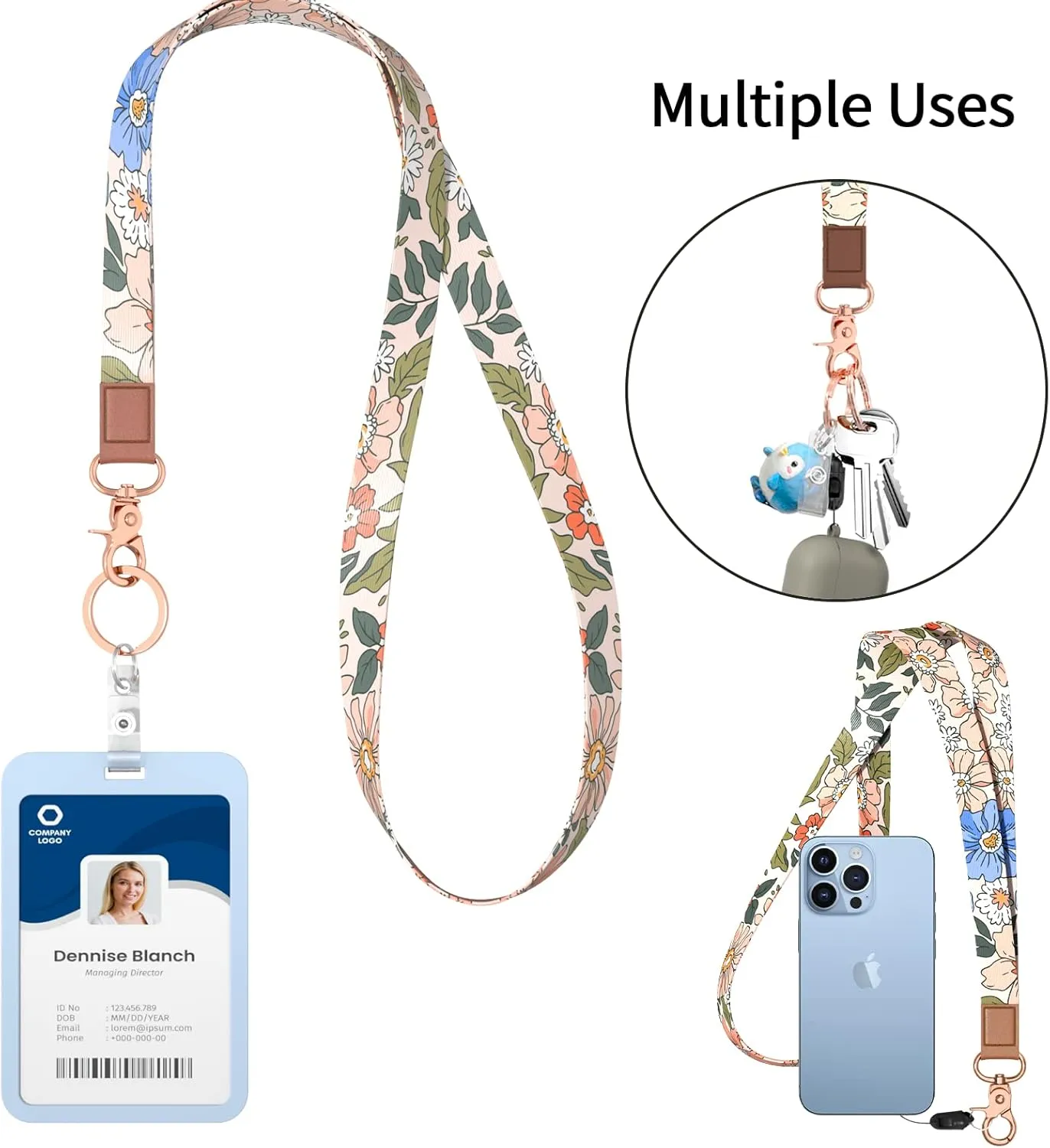 Rimilak Neck Lanyard Key Chain, Long Lanyard Strap Keychain Holder for Women Men Car Keys ID Badges Card Wallet Phone Camera