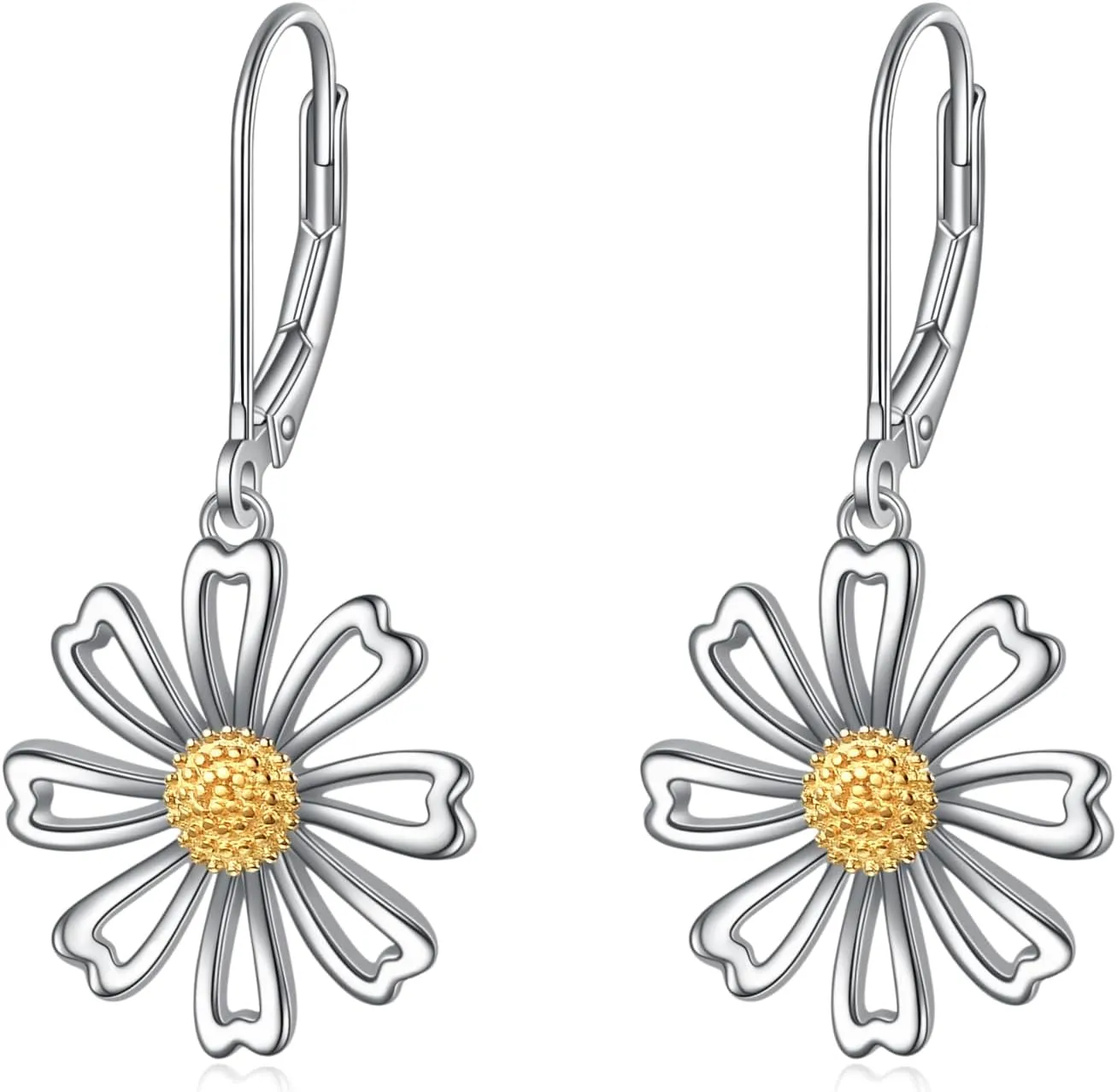 Rnivida 925 Sterling Silver Daisy Earrings for Women,Hypoallergenic Leverback Drop Dangle Earrings Flower Jewelry Gifts for Sensitive Ears