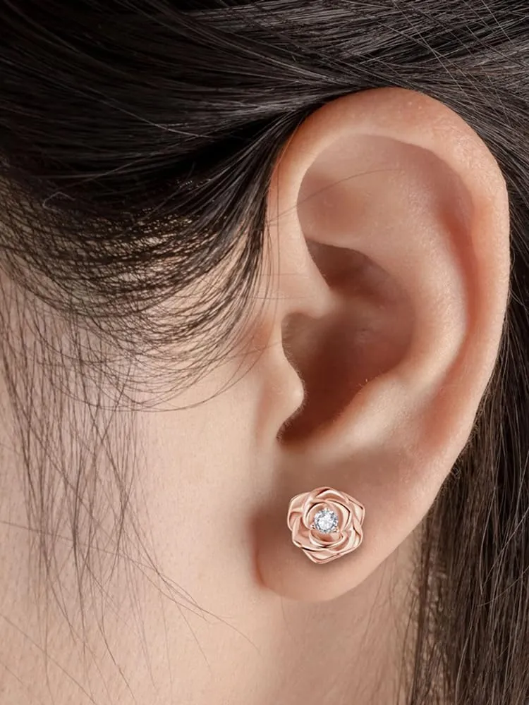 Rose Gold Overlay S925 Silver 0.2 Carat Natural Diamond Stud Earrings, VS1 Clarity, D-Color, Ideal Cut for Sparkle - Perfect for Elegant Evenings