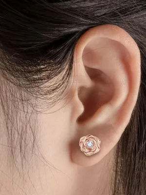 Rose Gold Overlay S925 Silver 0.2 Carat Natural Diamond Stud Earrings, VS1 Clarity, D-Color, Ideal Cut for Sparkle - Perfect for Elegant Evenings