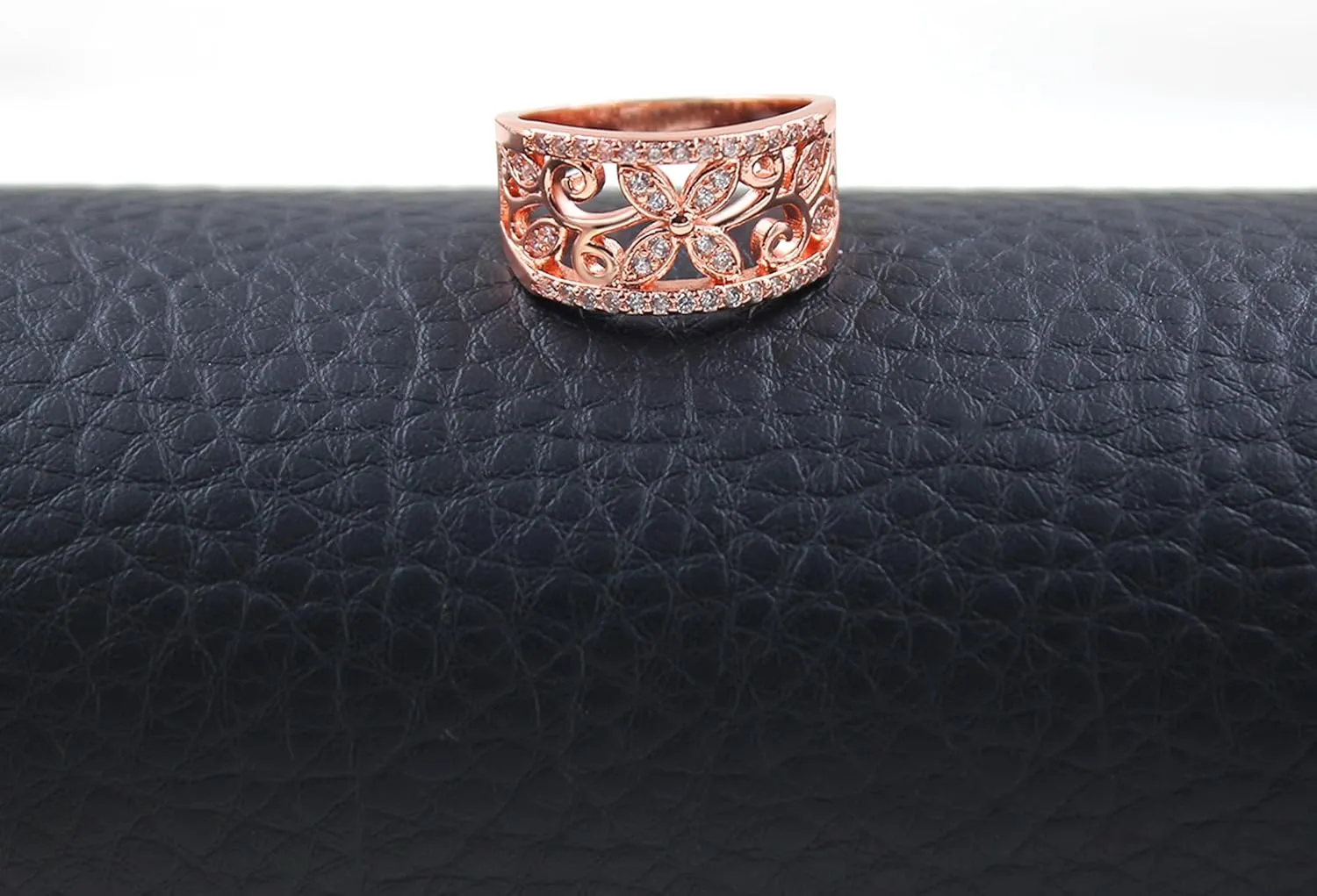 Rose Gold Plated Wide Hollow Flower Butterfly Anniversary Cocktail Statement Rings for Women CR098