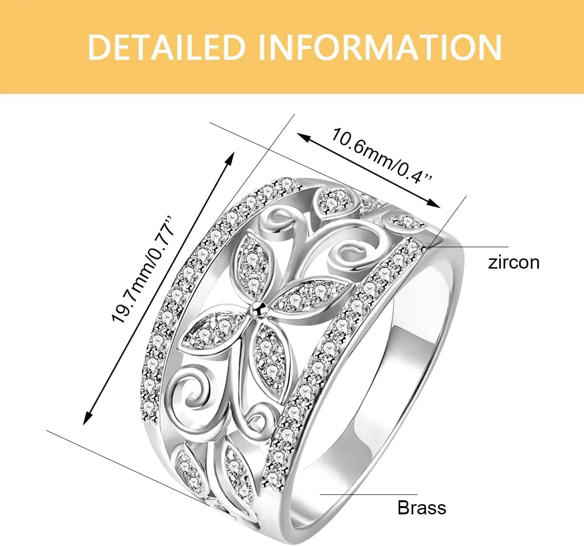 Rose Gold Plated Wide Hollow Flower Butterfly Anniversary Cocktail Statement Rings for Women CR098