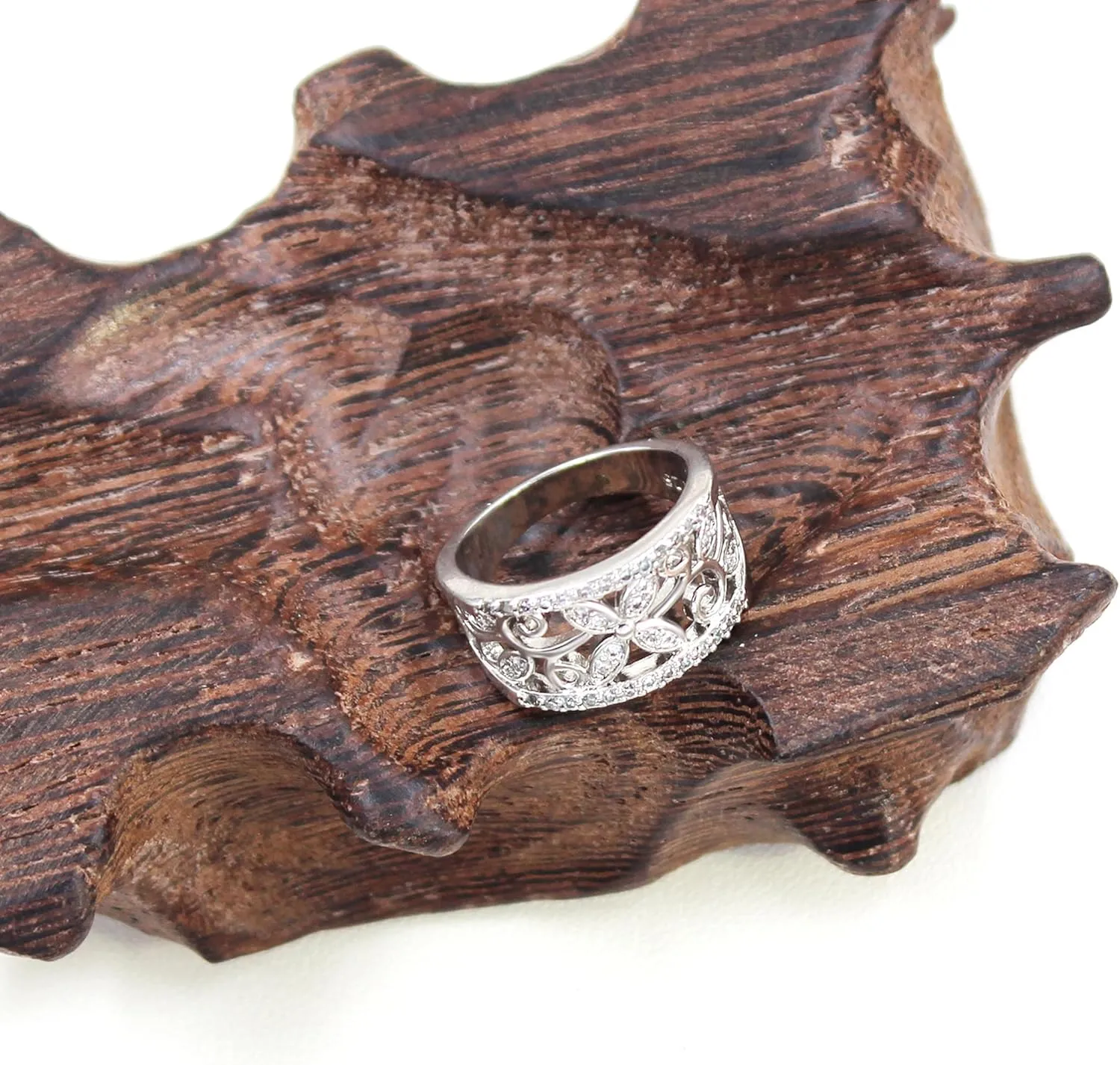 Rose Gold Plated Wide Hollow Flower Butterfly Anniversary Cocktail Statement Rings for Women CR098