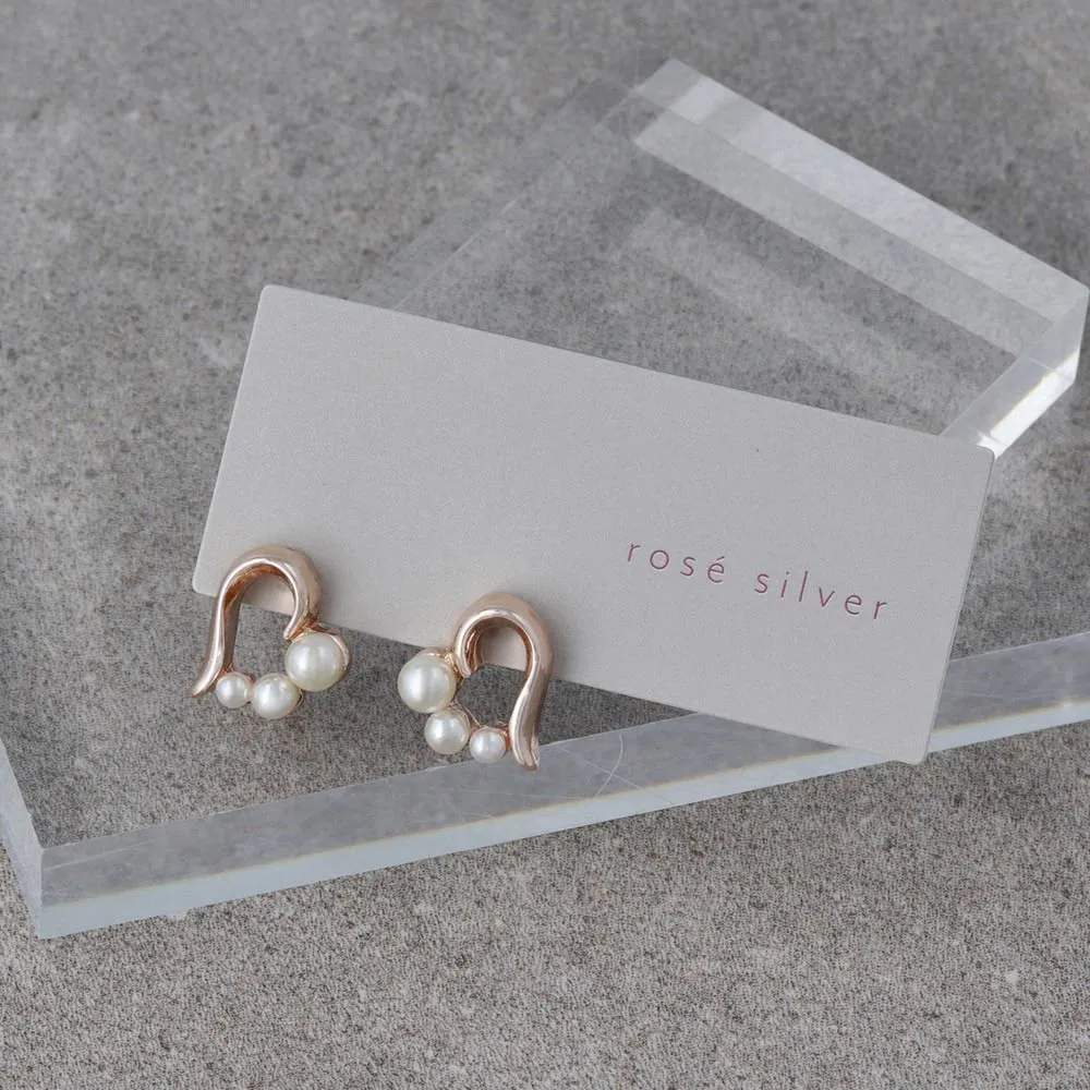 Rose Silver Pearlized Heart Studs