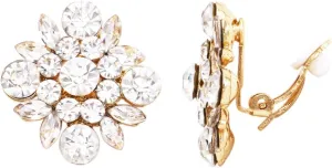 Rosemarie & Jubalee Women's Dazzling Crystal Rhinestone Flower Burst Clip On Earrings, 1"