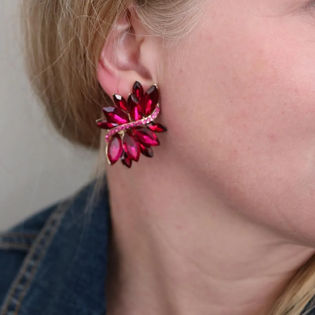Rosemarie Collections Women's Dazzling Crystal Marquis Leaf Cluster Statement Clip On Earrings, 1.87"