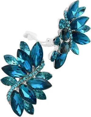 Rosemarie Collections Women's Dazzling Crystal Marquis Leaf Cluster Statement Clip On Earrings, 1.87"
