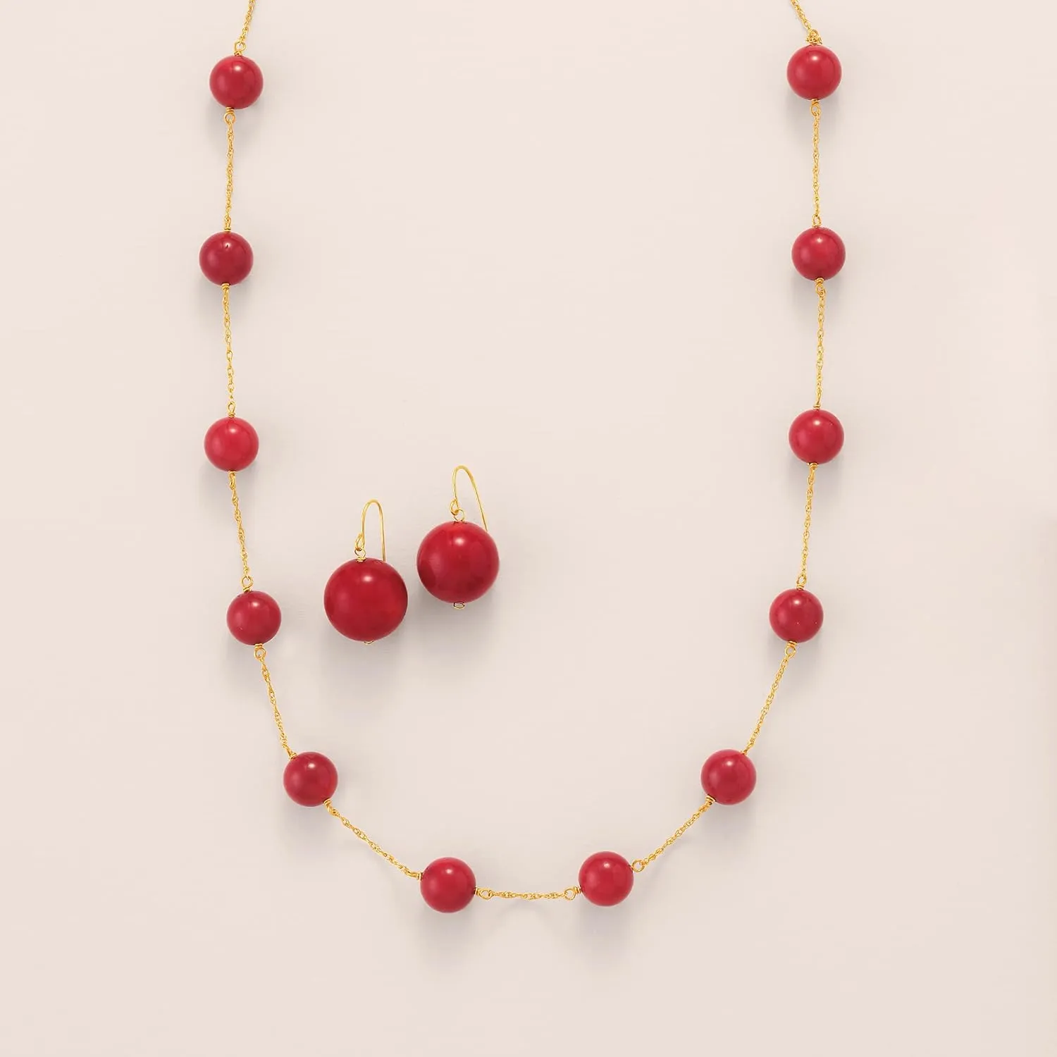 Ross-Simons 8mm Gemstone Bead Station Necklace in 14kt Yellow Gold