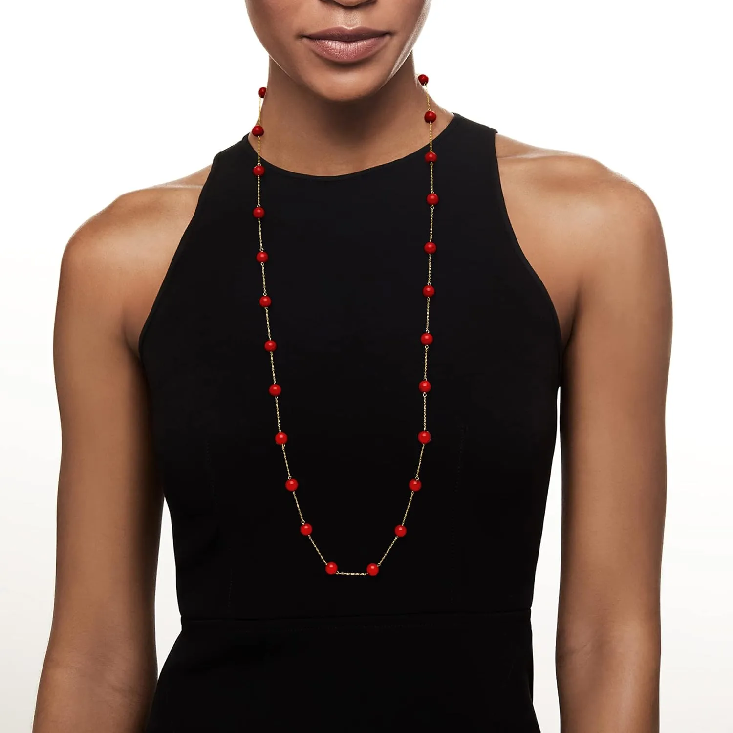 Ross-Simons 8mm Gemstone Bead Station Necklace in 14kt Yellow Gold