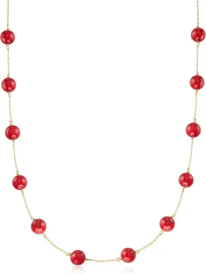 Ross-Simons 8mm Gemstone Bead Station Necklace in 14kt Yellow Gold