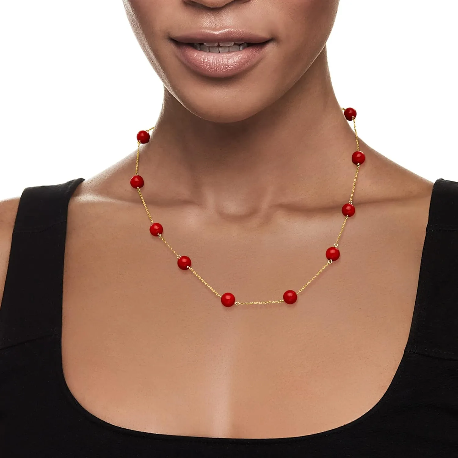 Ross-Simons 8mm Gemstone Bead Station Necklace in 14kt Yellow Gold