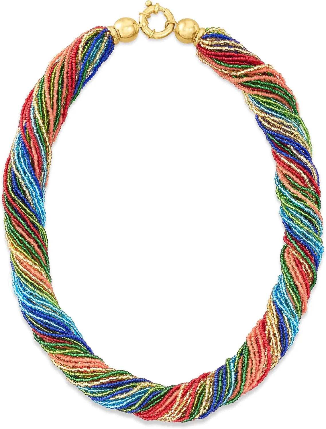 Ross-Simons Italian Multicolored Murano Glass Bead Torsade Necklace With 18kt Gold Over Sterling