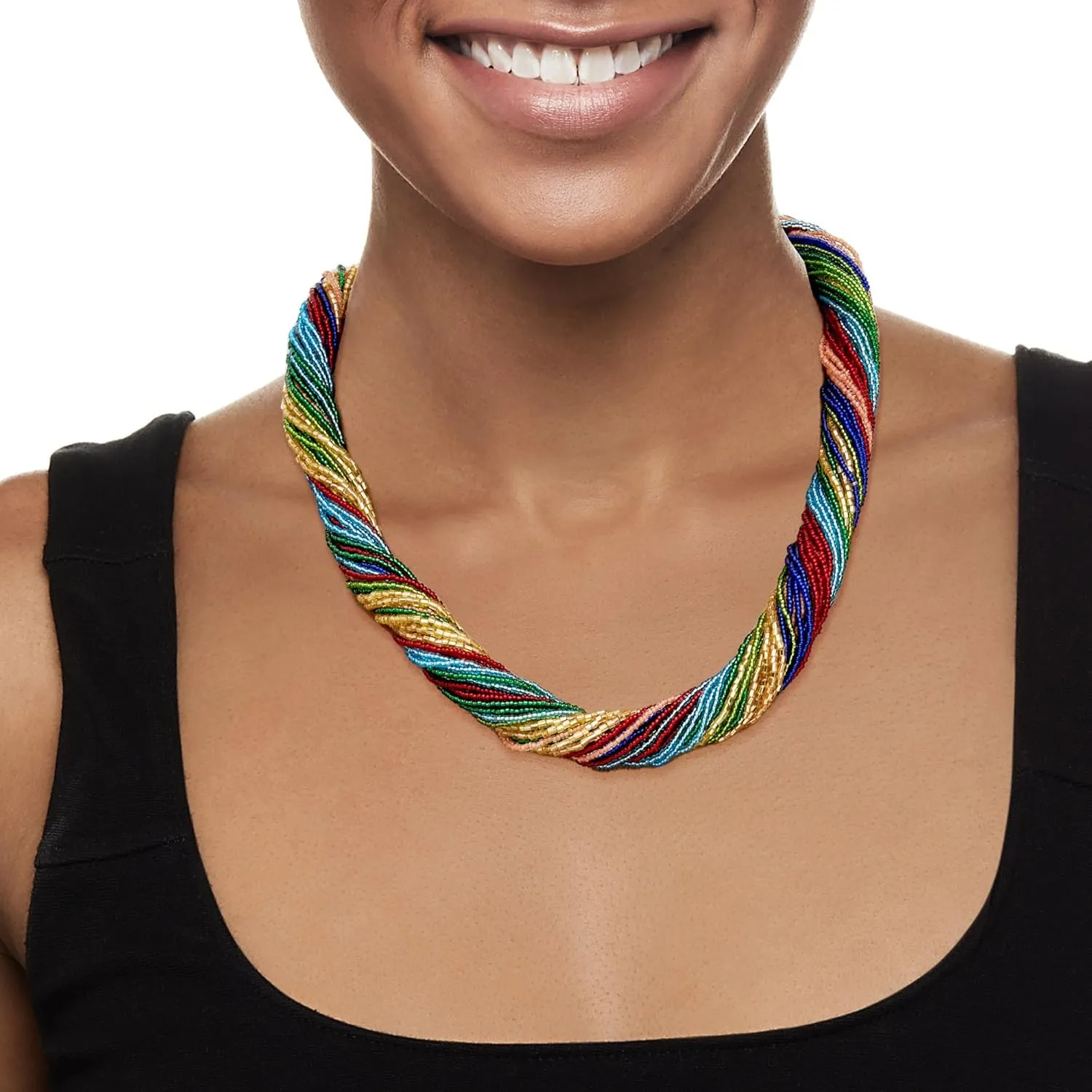 Ross-Simons Italian Multicolored Murano Glass Bead Torsade Necklace With 18kt Gold Over Sterling