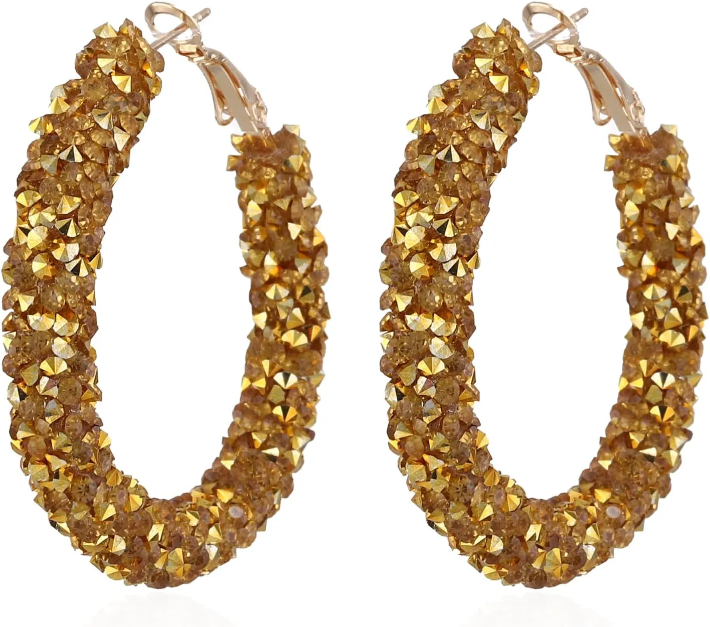 Round Circle Glitter Hoop Earrings Bohemian Sparkle Resin Rhinestone Wrapped Drop Dangle Earrings Jewelry for Women