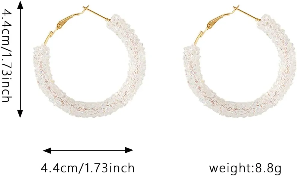 Round Circle Glitter Hoop Earrings Bohemian Sparkle Resin Rhinestone Wrapped Drop Dangle Earrings Jewelry for Women