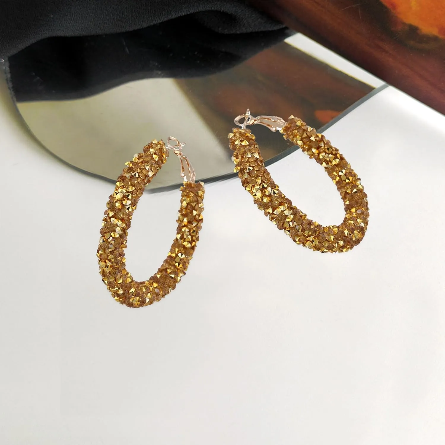 Round Circle Glitter Hoop Earrings Bohemian Sparkle Resin Rhinestone Wrapped Drop Dangle Earrings Jewelry for Women
