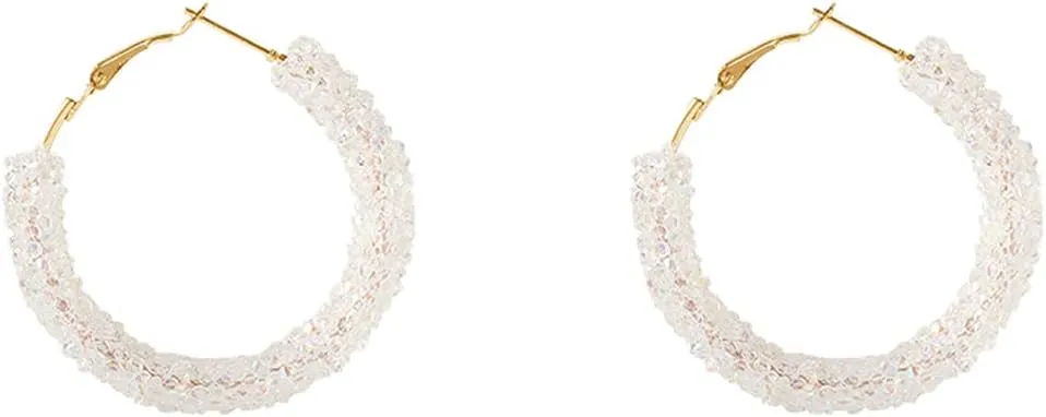 Round Circle Glitter Hoop Earrings Bohemian Sparkle Resin Rhinestone Wrapped Drop Dangle Earrings Jewelry for Women