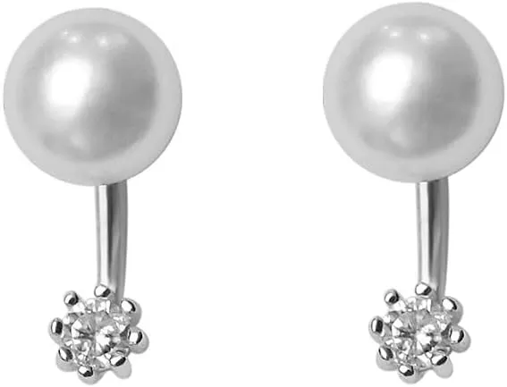 Round CZ Ear Jacket Pearl Ball Stud Earrings for Women Girls Sterling Silver Tiny Small Crystal Drop Imitated White Pearl Front Back Cuff Studs Tragus Post Pin Minimalist Cute Jewelry