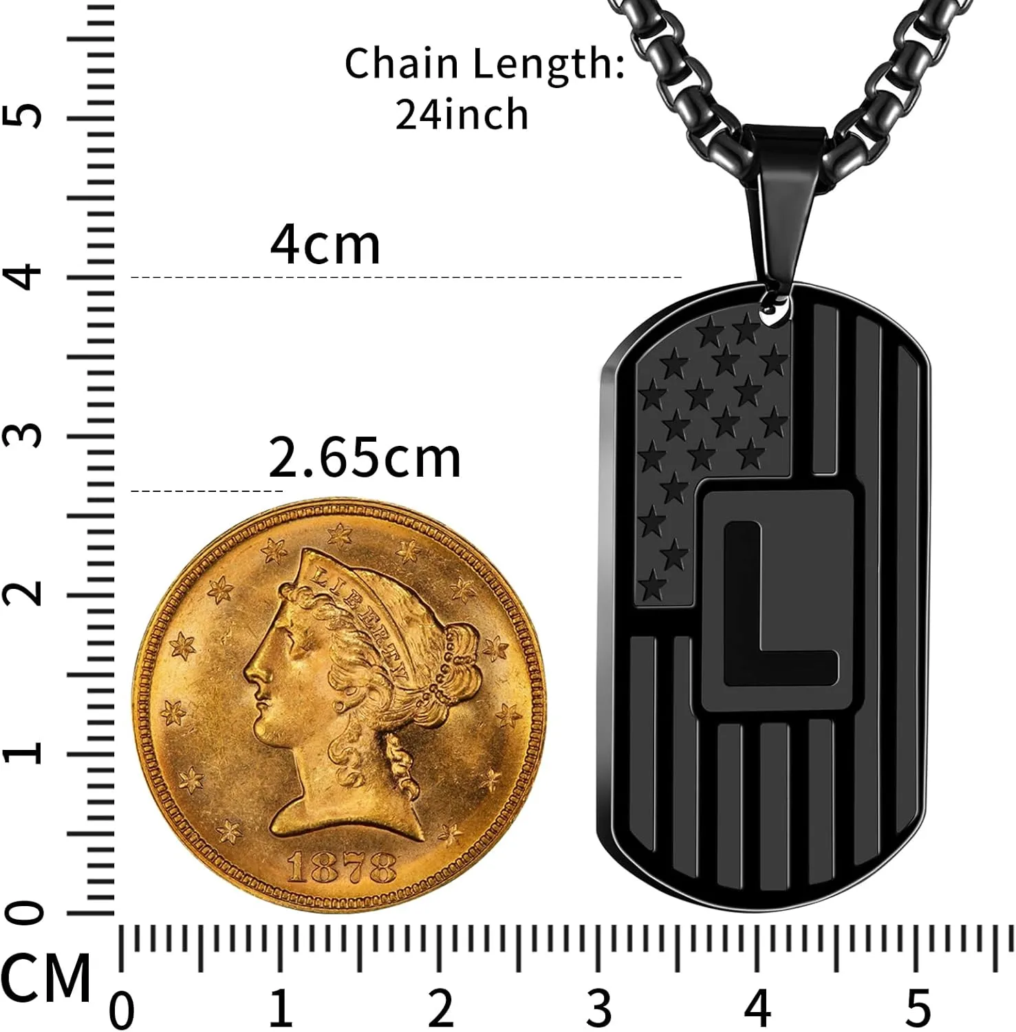RWQIAN American Flag Initial Dog Tag Necklace for Men Boys, Stainless Steel Letter A-Z with 24 Inch Chain Military Pendant Jewelry Gift for Valentine's Birthday Christmas Anniversary Fathers Day
