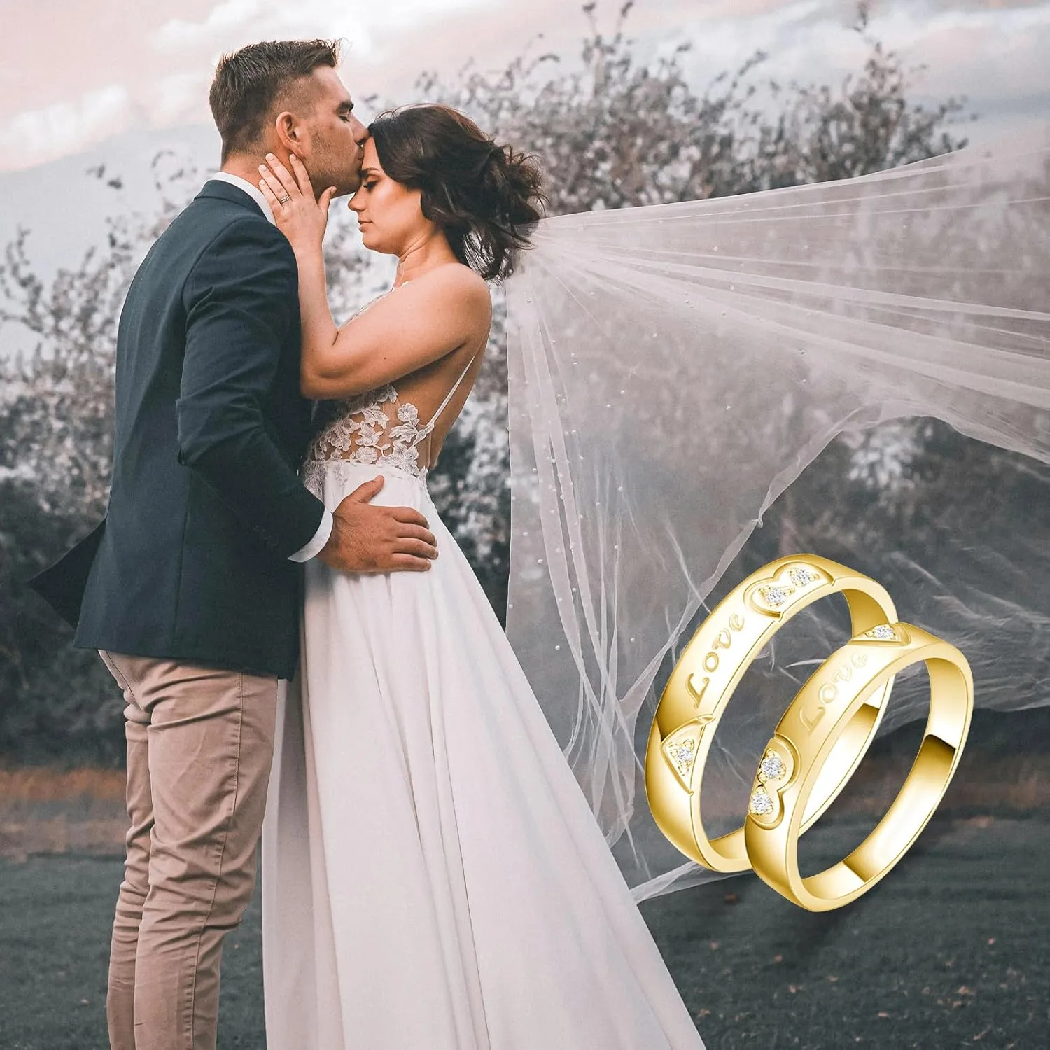 S925 Silver/10K/14K/18K Gold Couple Ring, Moissanite Couple Wedding Rings Set for Men and Women, Customized Couple Love Matching Promise Bands Free Engraving for Engagement Valentine's Day
