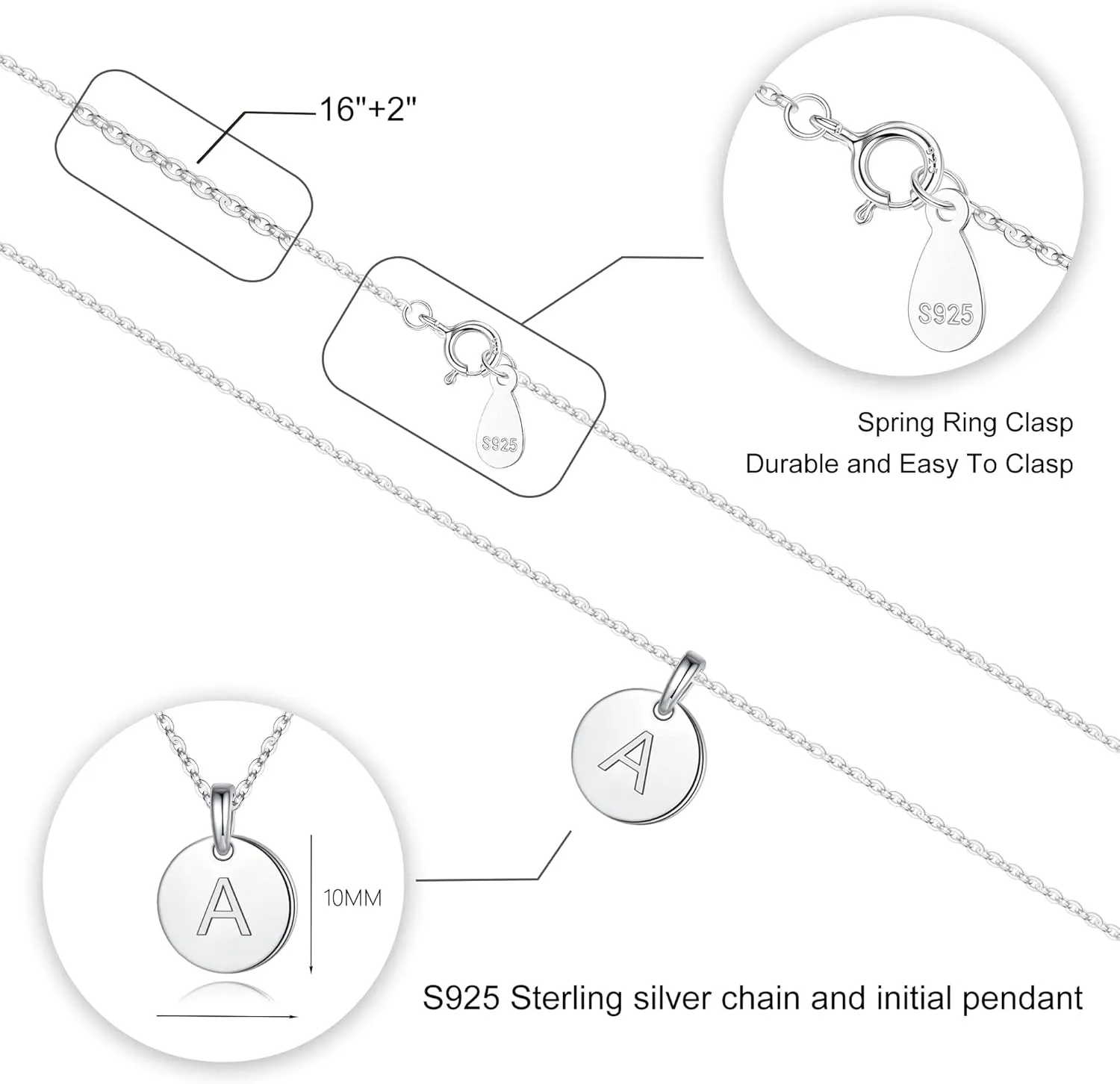 S925 Sterling Silver Disc Initial Necklaces for Women, Hypoallergenic Round Disc Initial Pendant Letter Initial Pendant S925 Sterling Silver Initial Necklace for Women Jewelry Gifts