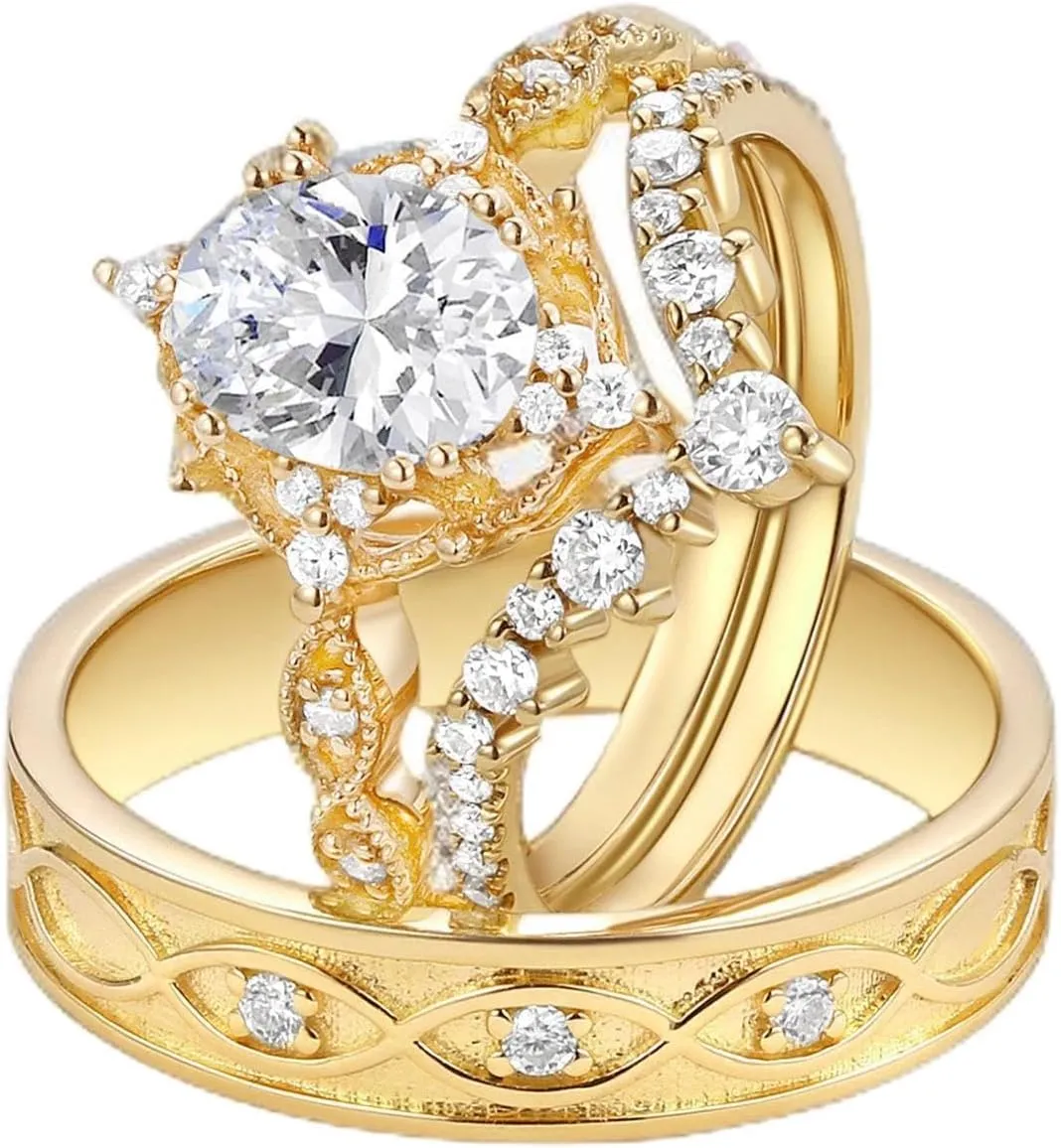 S925/10K/14K/18K Solid Gold Couple Rings Set, Moissanite Wedding Ring Sets for Couples, Customized Matching Wedding Band Sets Anniversary Promise for Him and Her, Free Engraving & Gift Box