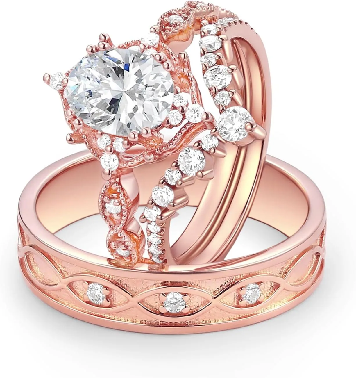 S925/10K/14K/18K Solid Gold Couple Rings Set, Moissanite Wedding Ring Sets for Couples, Customized Matching Wedding Band Sets Anniversary Promise for Him and Her, Free Engraving & Gift Box