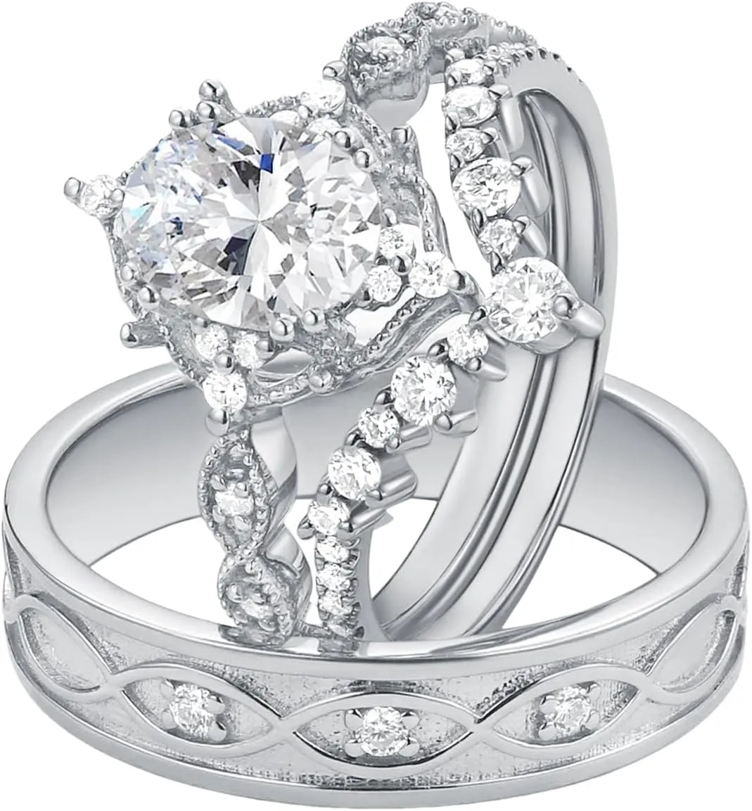 S925/10K/14K/18K Solid Gold Couple Rings Set, Moissanite Wedding Ring Sets for Couples, Customized Matching Wedding Band Sets Anniversary Promise for Him and Her, Free Engraving & Gift Box