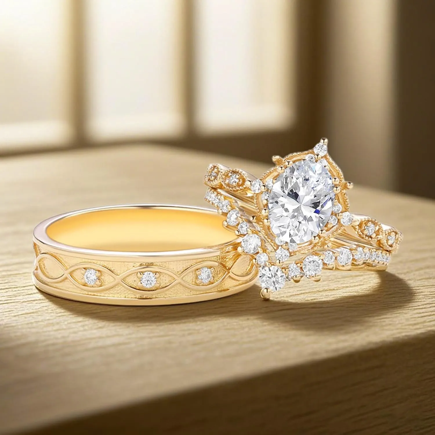 S925/10K/14K/18K Solid Gold Couple Rings Set, Moissanite Wedding Ring Sets for Couples, Customized Matching Wedding Band Sets Anniversary Promise for Him and Her, Free Engraving & Gift Box