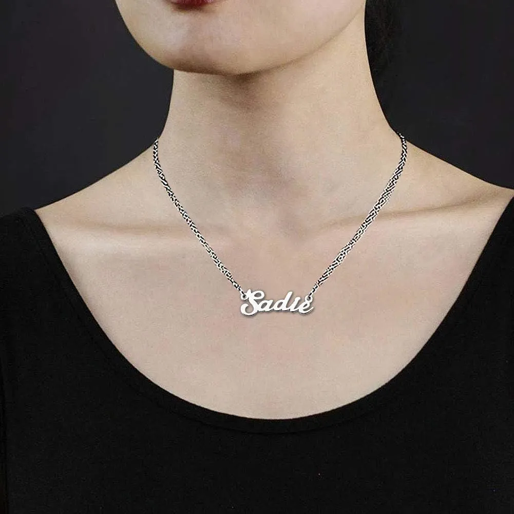 Sadie Name Necklace Custom Personalized in Silver Plate Gift for Women Couple