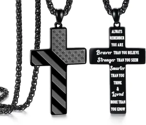 SAM & LORI Gifts for Teens/Men, American Flag Cross Necklace for Son/Boyfriend/Husband/Father on Birthday/Graduation/Fathers Day