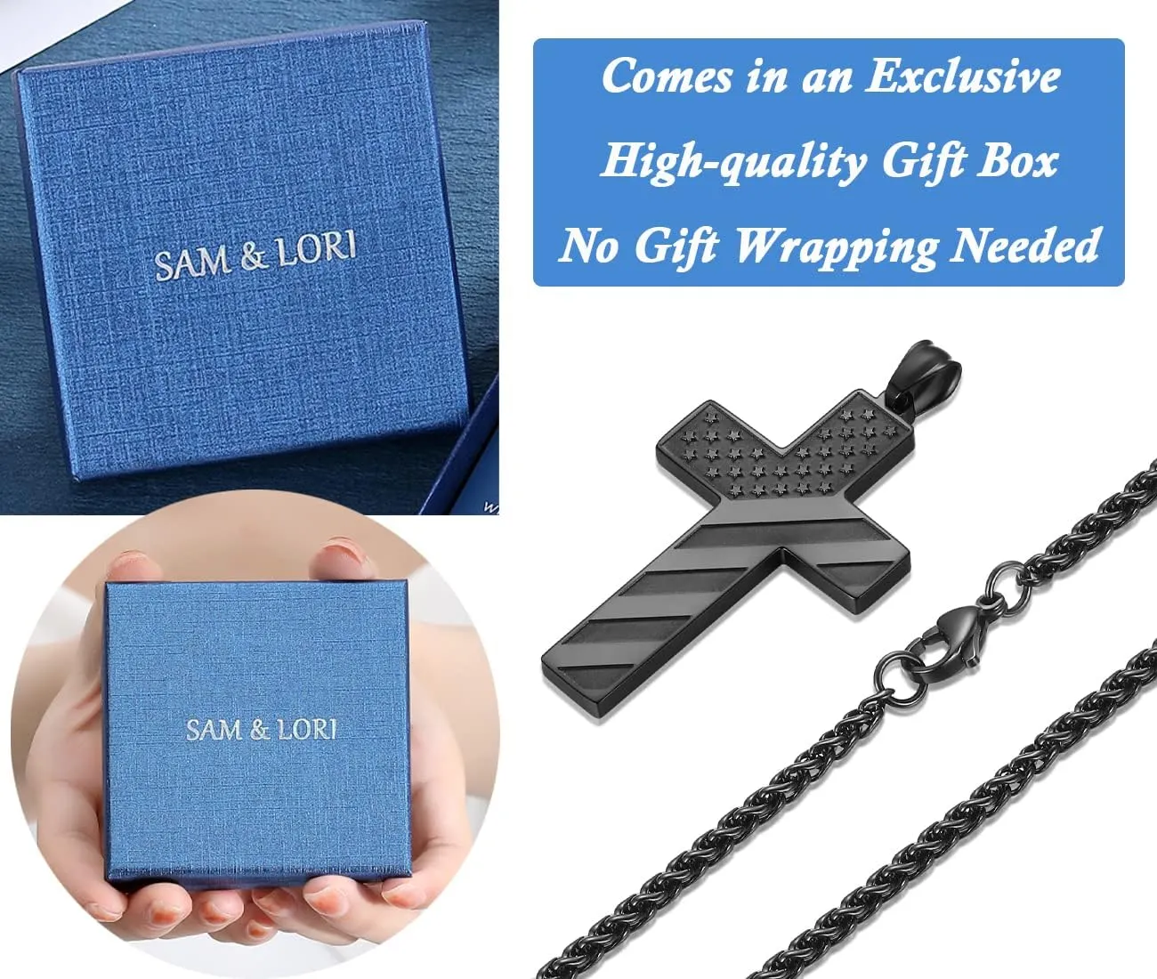 SAM & LORI Gifts for Teens/Men, American Flag Cross Necklace for Son/Boyfriend/Husband/Father on Birthday/Graduation/Fathers Day