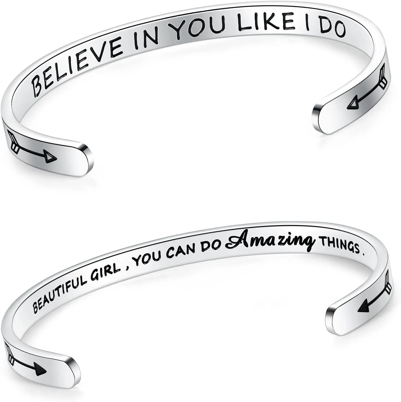SAM & LORI Set of 2 Bracelets for Women Teens Engraved Believe in You Like I Do and Beautiful Girl You Can Do Amazing Things