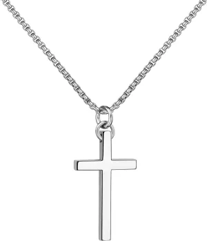 SanThree 3mm Pure Titanium Cross Necklace for Men Women Square Box Rolo Chain, Skin Friendly Solid Round Link Rolo Chain for Birthday Valentines Graduation Gifts, 23.62 Inches