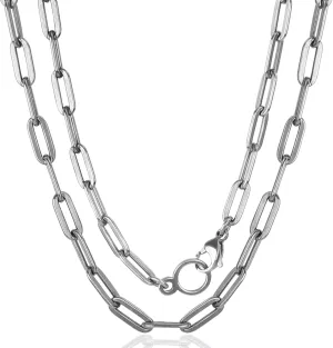 SanThree 5mm Pure Titanium Paperclip Link Chain Necklace, Skin Friendly Solid Titanium Flat Long O Chain Necklaces for Men Women Birthday Anniversary Valentines Daily Wear, 25.6 Inch