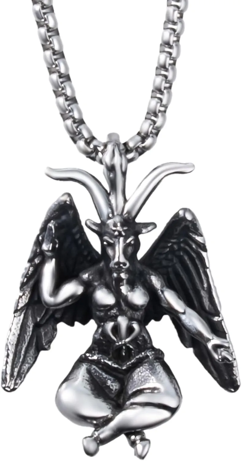 Satanic Necklace, Sigil of Baphomet Necklace, Stainless Steel Satan Church Jewelry, 3D Devil Demon Satan Goat Necklaces for Men Women