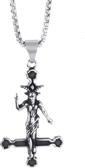 Satanic Necklace, Sigil of Baphomet Necklace, Stainless Steel Satan Church Jewelry, 3D Devil Demon Satan Goat Necklaces for Men Women