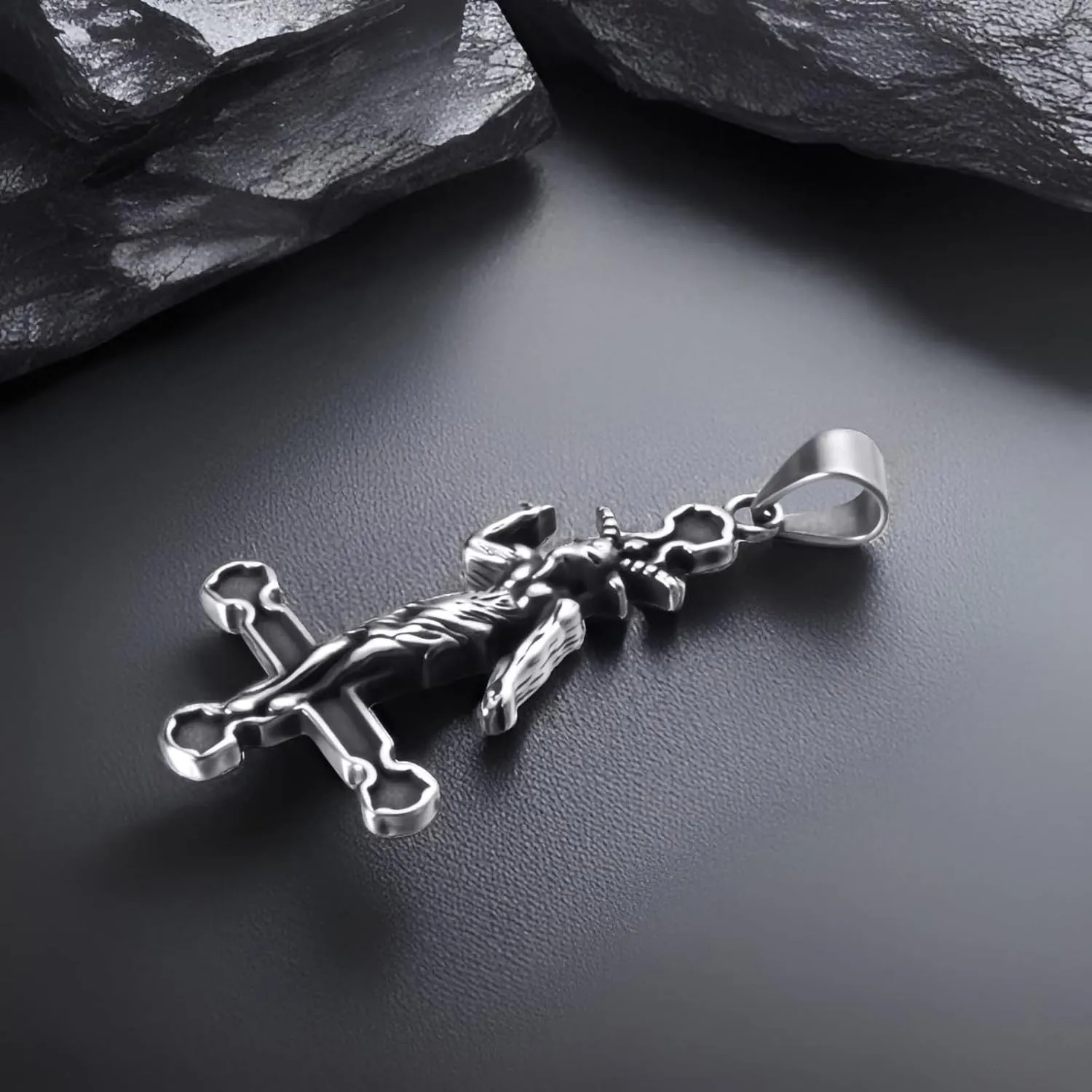 Satanic Necklace, Sigil of Baphomet Necklace, Stainless Steel Satan Church Jewelry, 3D Devil Demon Satan Goat Necklaces for Men Women