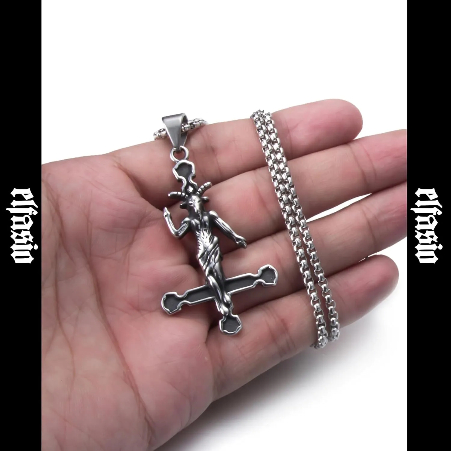 Satanic Necklace, Sigil of Baphomet Necklace, Stainless Steel Satan Church Jewelry, 3D Devil Demon Satan Goat Necklaces for Men Women