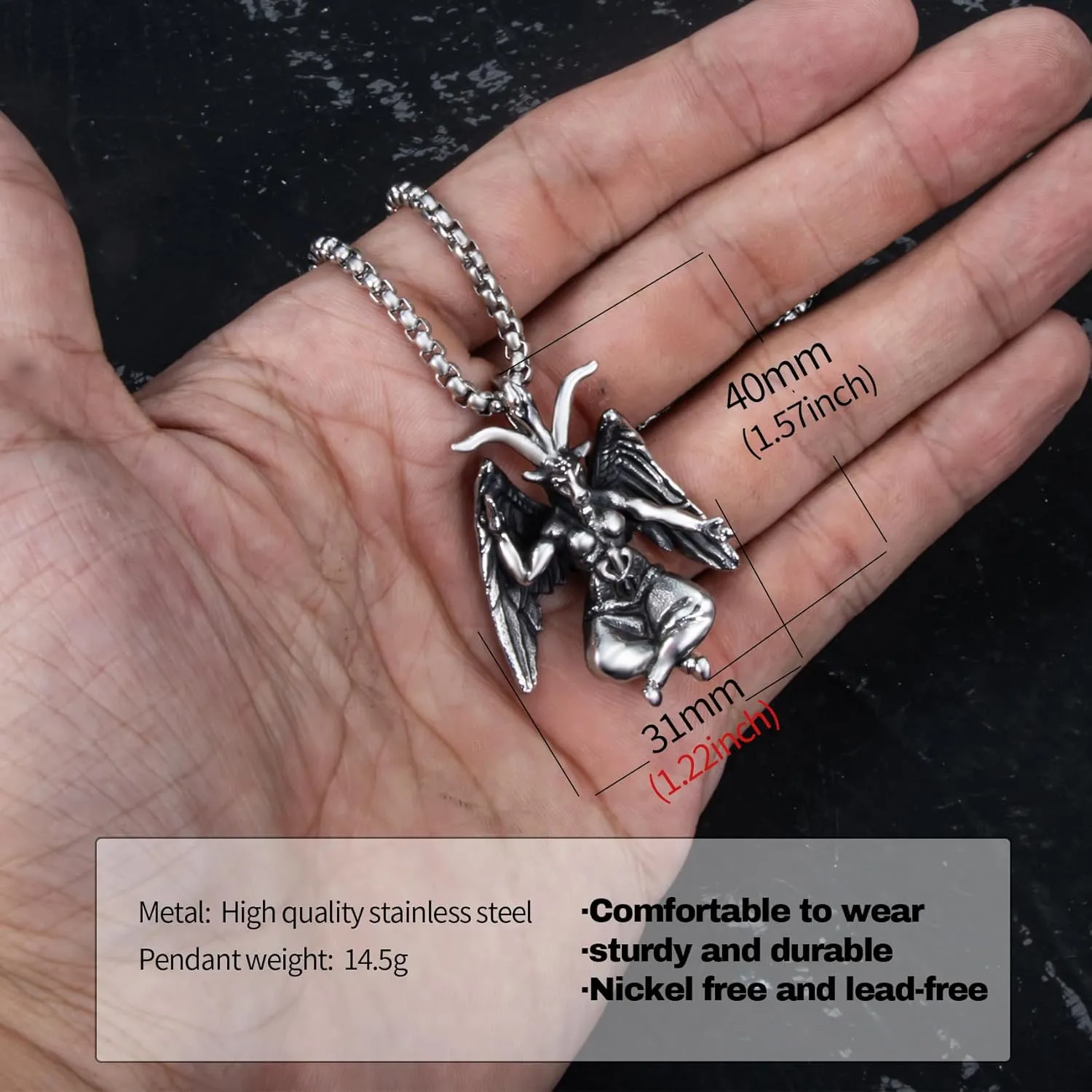 Satanic Necklace, Sigil of Baphomet Necklace, Stainless Steel Satan Church Jewelry, 3D Devil Demon Satan Goat Necklaces for Men Women