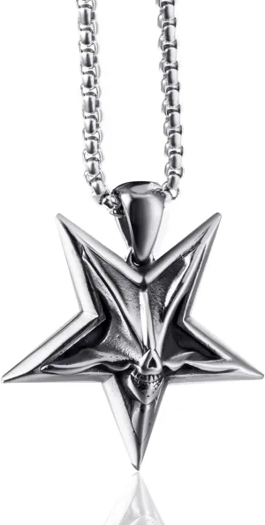 Satanic Necklace, Sigil of Baphomet Necklace, Stainless Steel Satan Church Jewelry, 3D Devil Demon Satan Goat Necklaces for Men Women