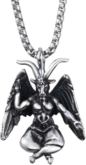 Satanic Necklace, Sigil of Baphomet Necklace, Stainless Steel Satan Church Jewelry, 3D Devil Demon Satan Goat Necklaces for Men Women