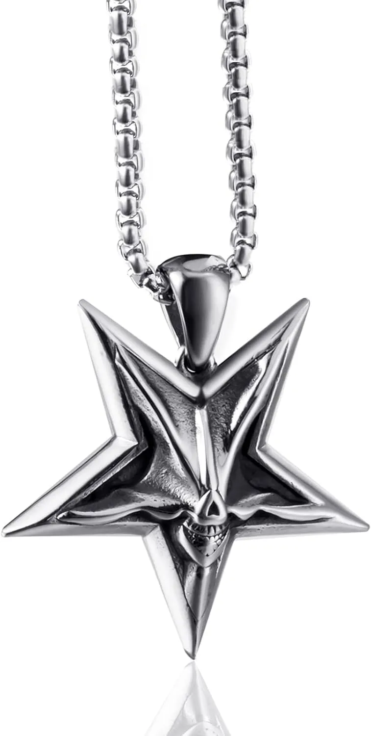 Satanic Necklace, Sigil of Baphomet Necklace, Stainless Steel Satan Church Jewelry, 3D Devil Demon Satan Goat Necklaces for Men Women