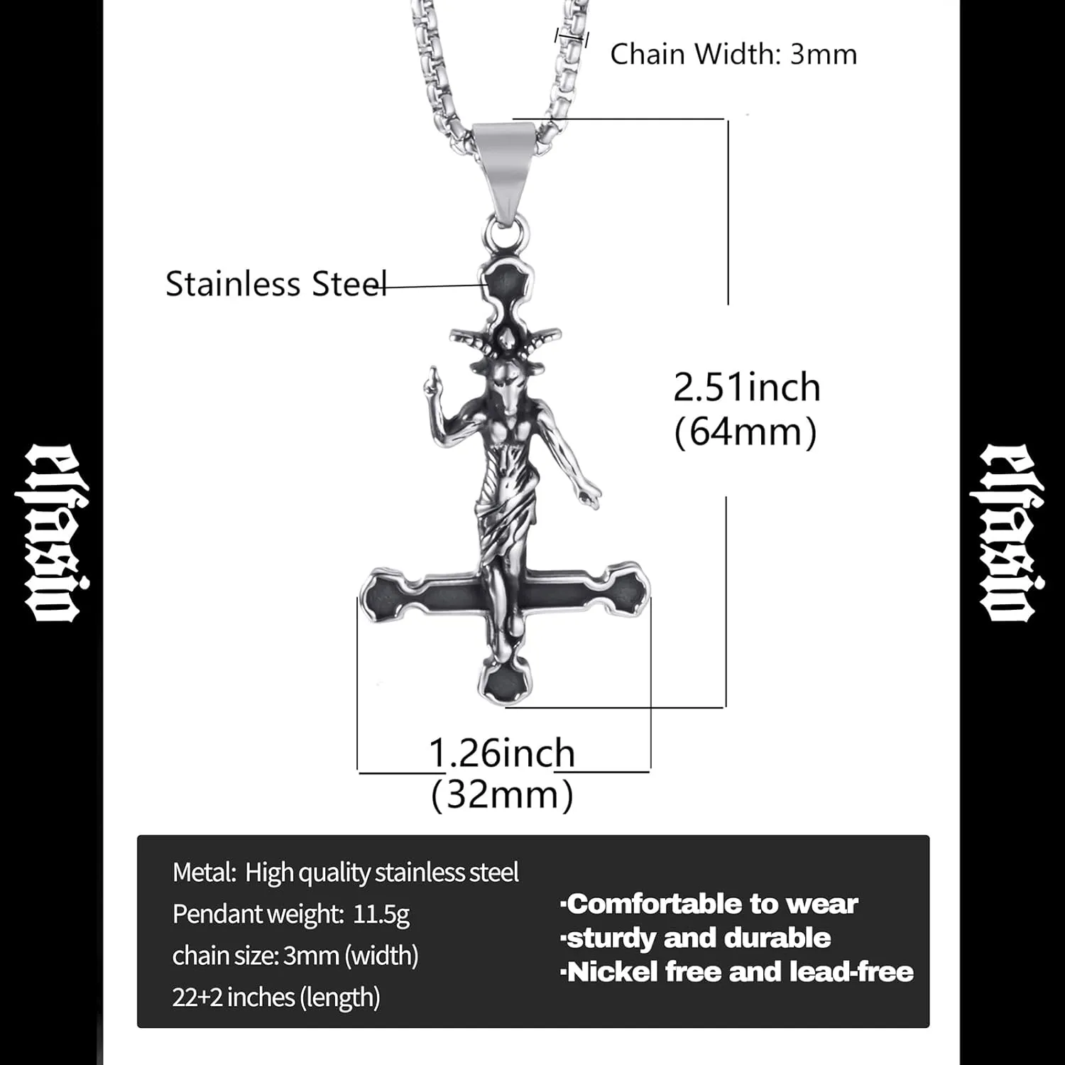 Satanic Necklace, Sigil of Baphomet Necklace, Stainless Steel Satan Church Jewelry, 3D Devil Demon Satan Goat Necklaces for Men Women